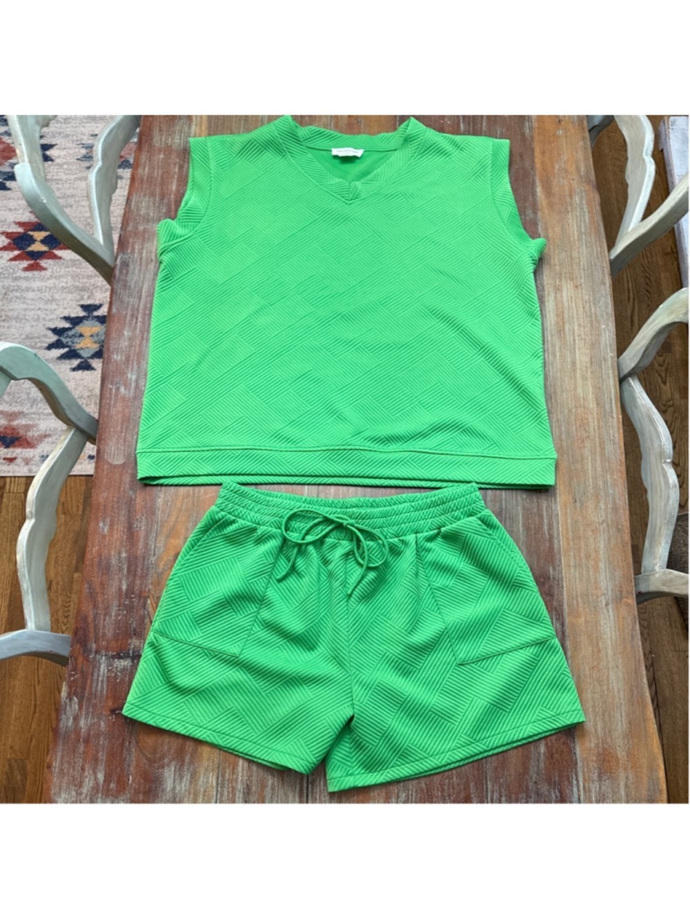 Chic Soul Geometric Textured Co-Ord Set Bright Green Plus Size 3X